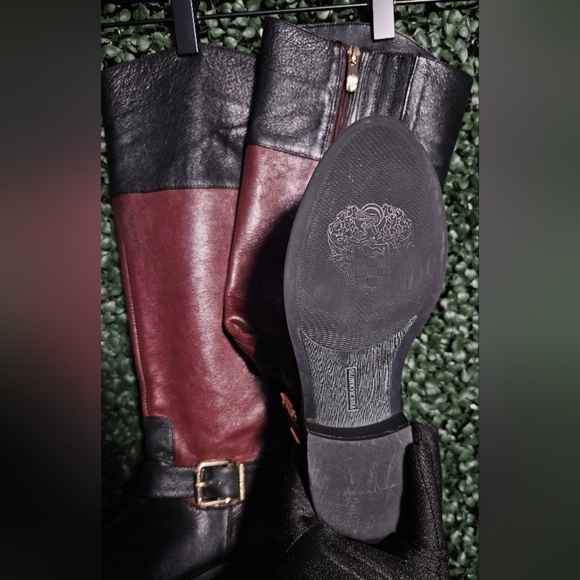 Black and Burgundy Leather Knee-High Boots - Picture 5 of 10
